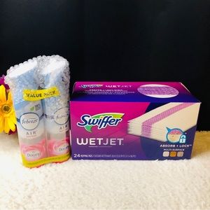 New Swiffer 24 WetJet Mopping Pads & Febreze Downy April Fresh 2 Can Value Pack